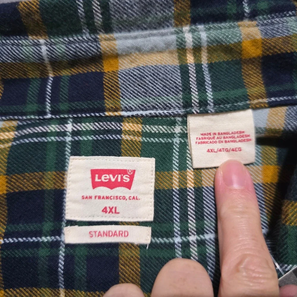 Levi's Western Shirt Men 4XL Green Plaid Long Sleeve Pearl Snap Standard Fit NWT